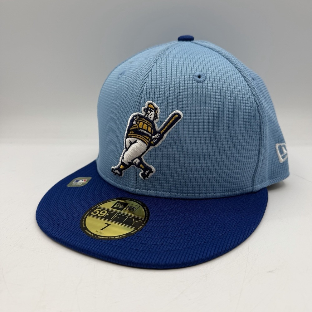 New Era 59Fifty Milwaukee Brewers Barrel Man Hat Cap Sz 7 Blue 2024 BP Fitted